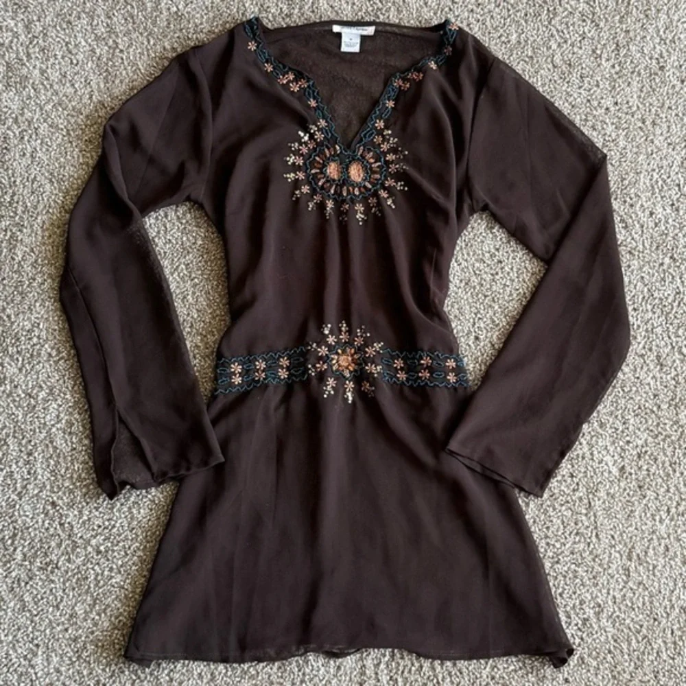 Cotton Express Y2K Sheer Embroidered Tunic Boho Fairycore Cottage Witch Top Sz M - Picture 3 of 13